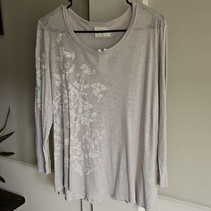 Anthropologie Light Gray Floral Blouse